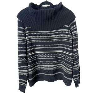 Chaps Cowl‎ Neck 100% Cotton Fair isle Striped Sweater L